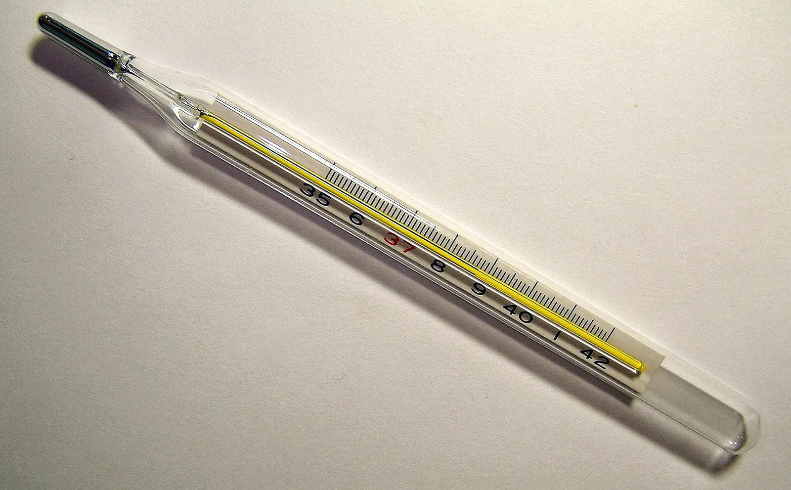 Ein Fieberthermometer zeigt erhöhte Temperatur (Symbolbild)