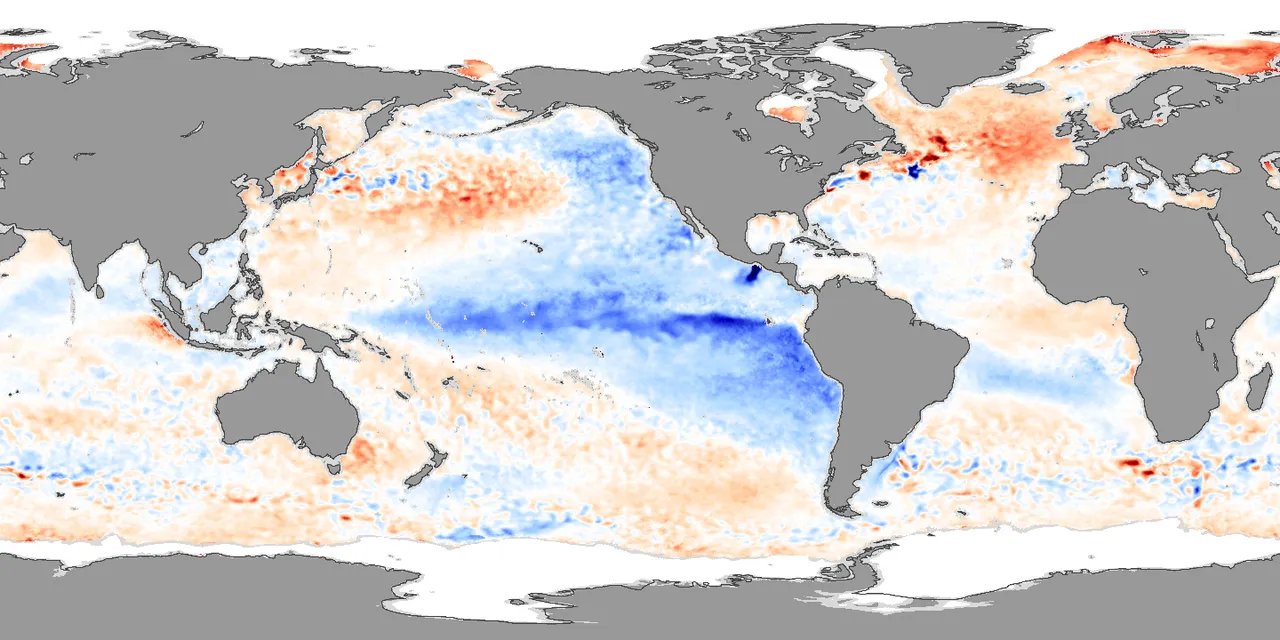 Karte der Meeresoberflächentemperaturen im Pazifik (NASA-Darstellung)