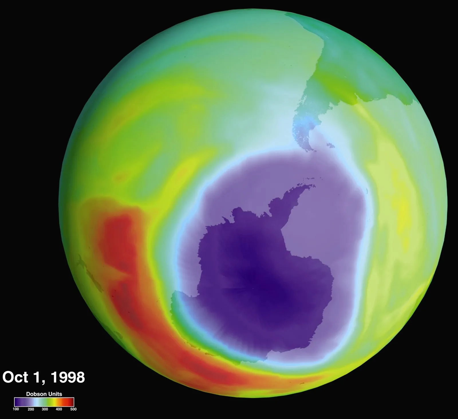 Das Ozonloch über der Antarktis (NASA-Aufnahme)