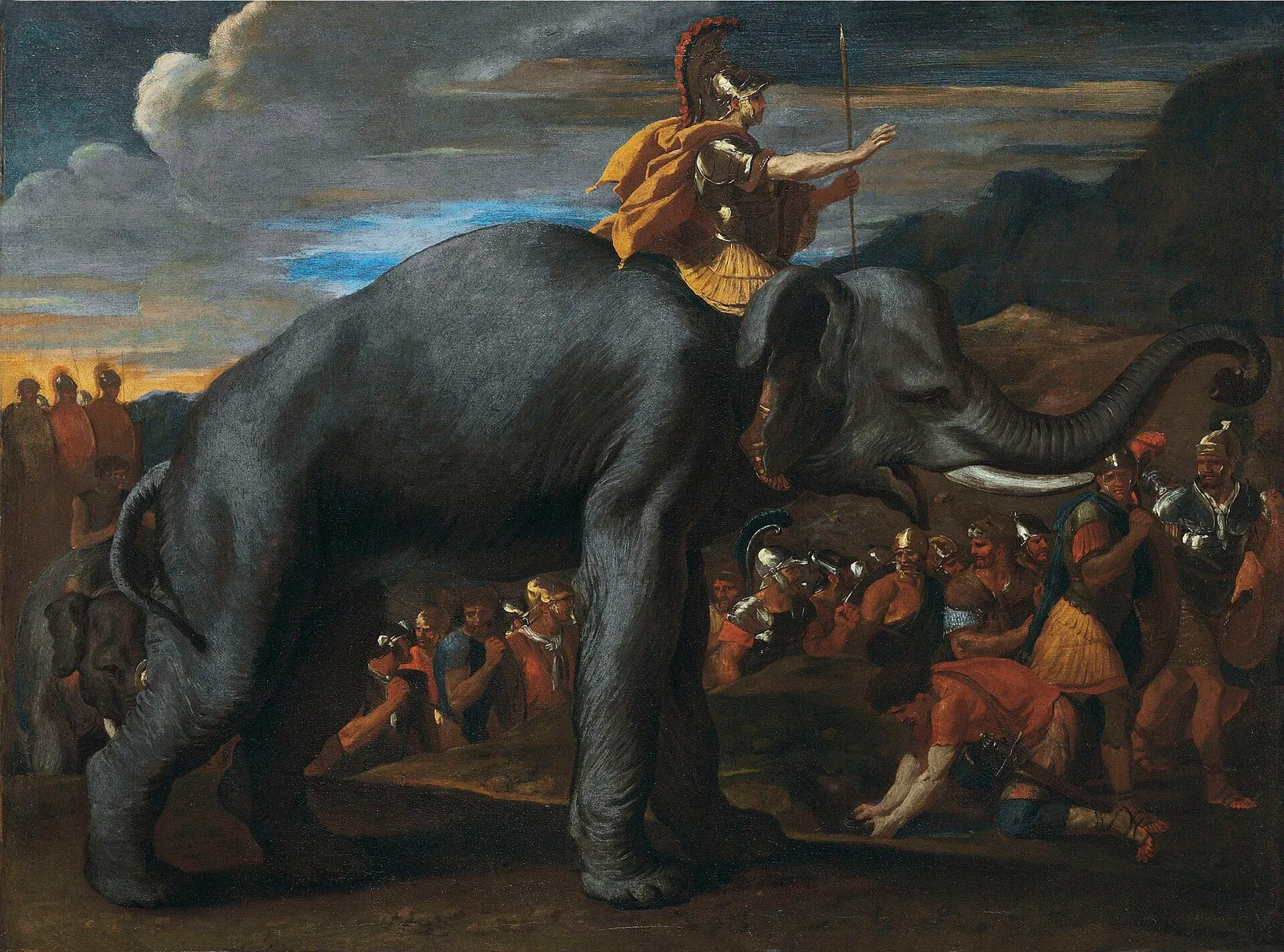 Gemälde: Hannibal überquert die Alpen auf einem Elefanten (Nicolas Poussin zugeschrieben)