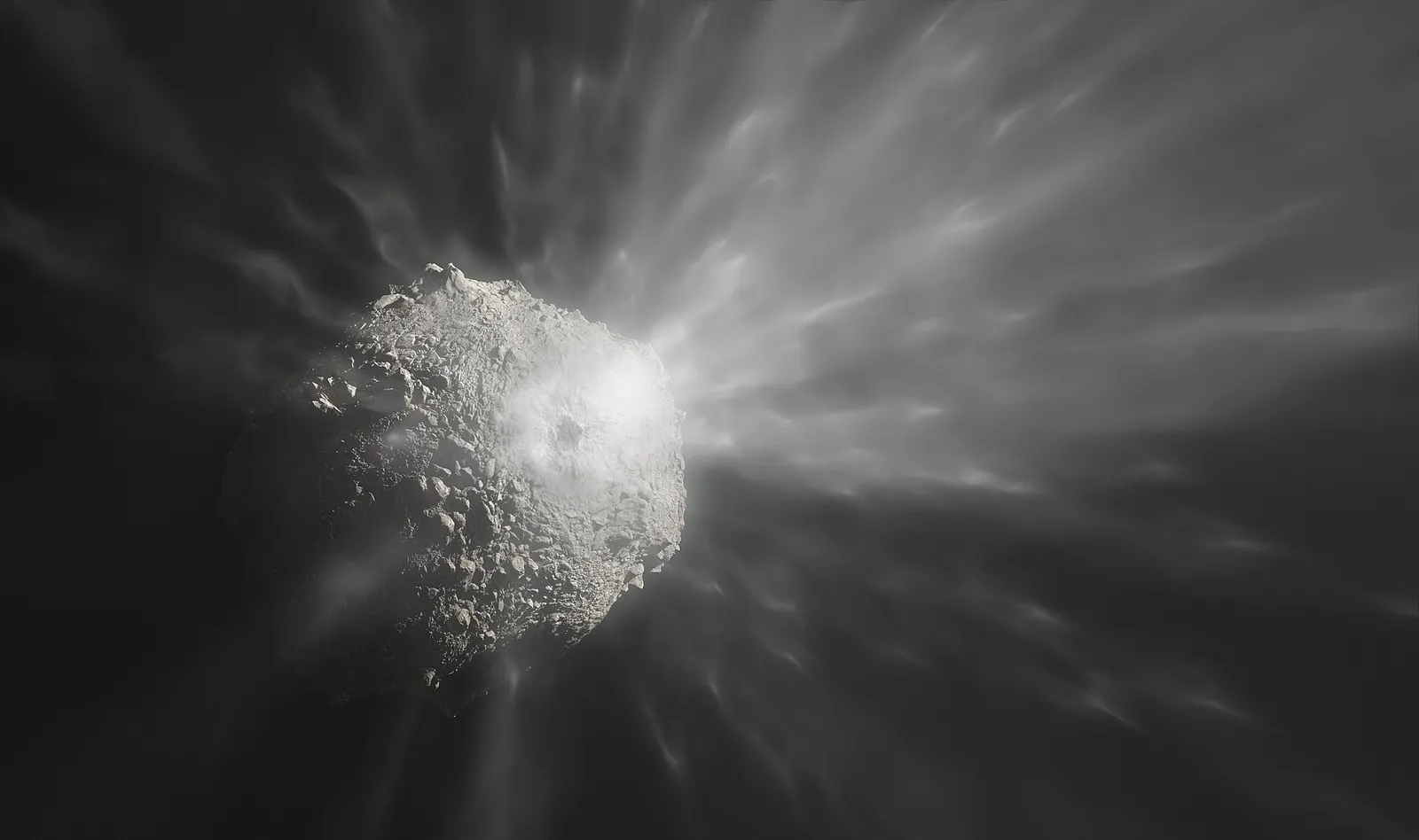 Künstlerische Darstellung der Trümmerwolke nach dem DART-Einschlag auf Dimorphos