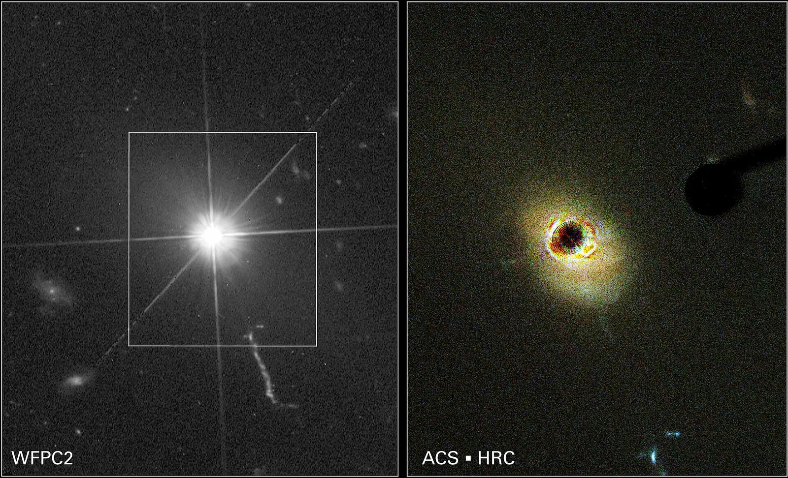 Der helle Quasar 3C 273, aufgenommen vom Hubble-Weltraumteleskop